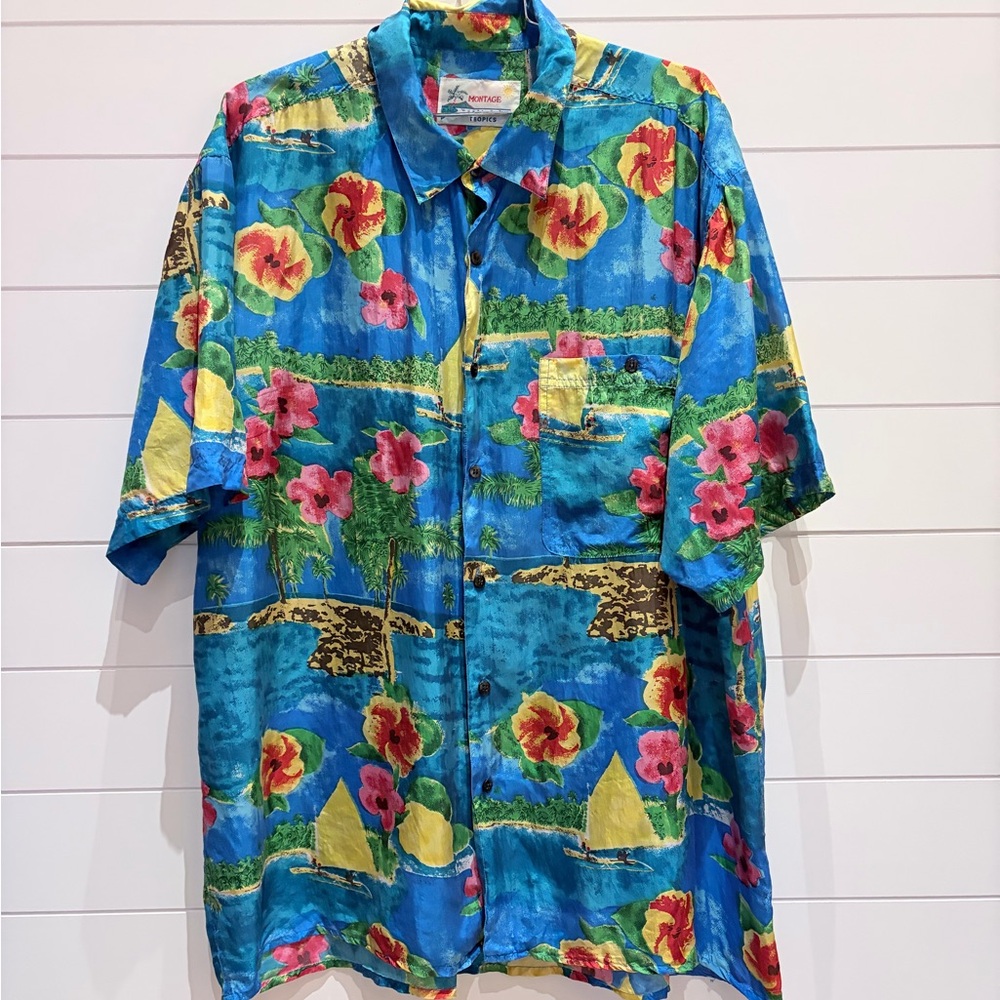 Montage Tropics 100% Silk Hawaiian Shirt XL